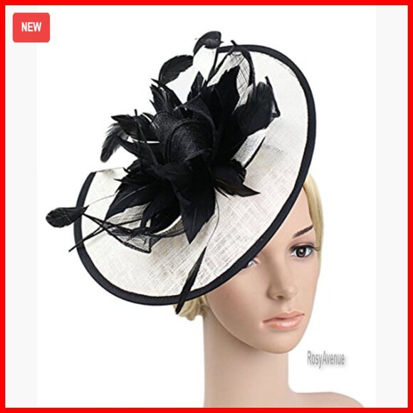 Large Mesh Fascinator Hat with Feathers Rhinestone Bow Derby Tea Party main image 3